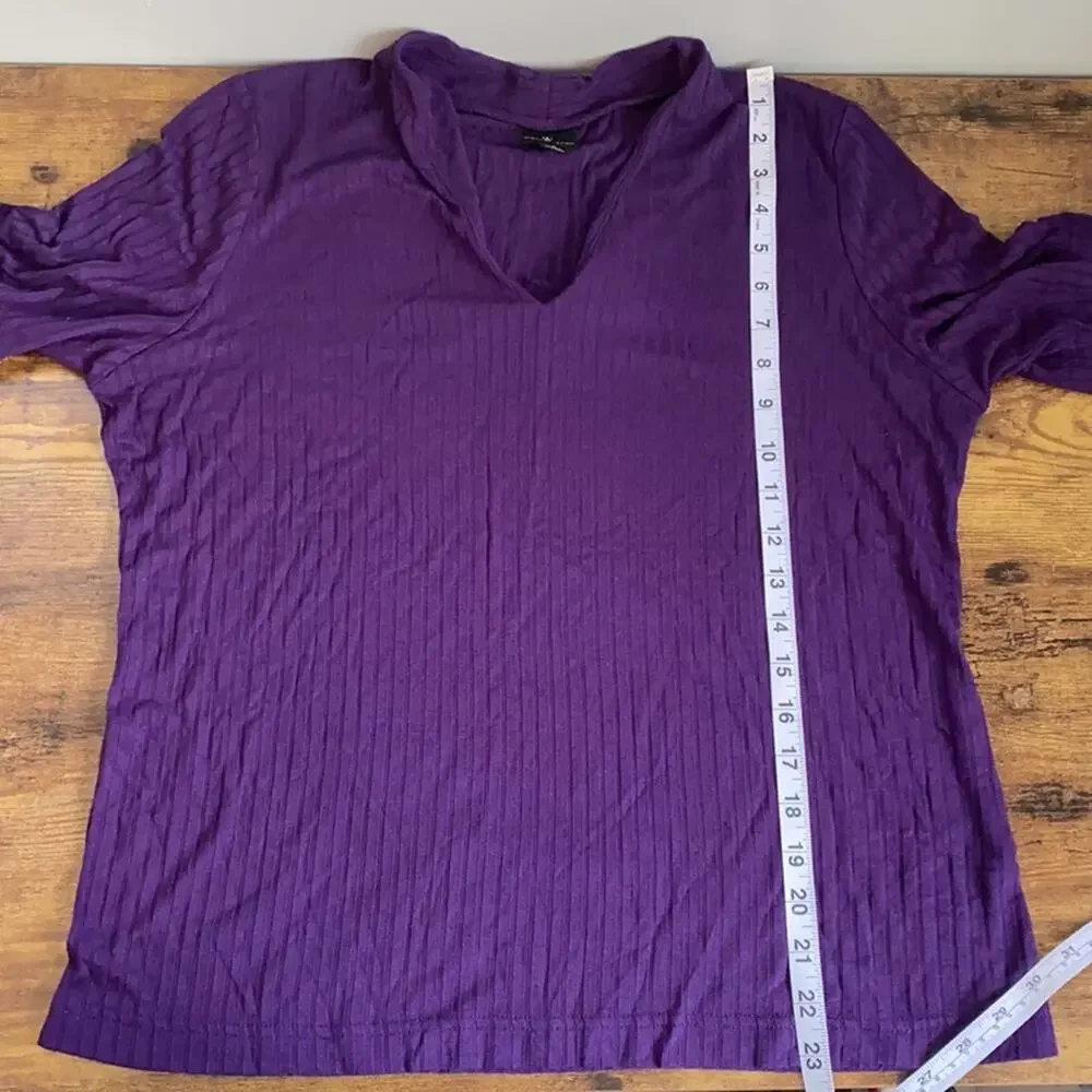 Worthington Purple Ribbed Style V-Neck Blouse - Picture 8 of 10